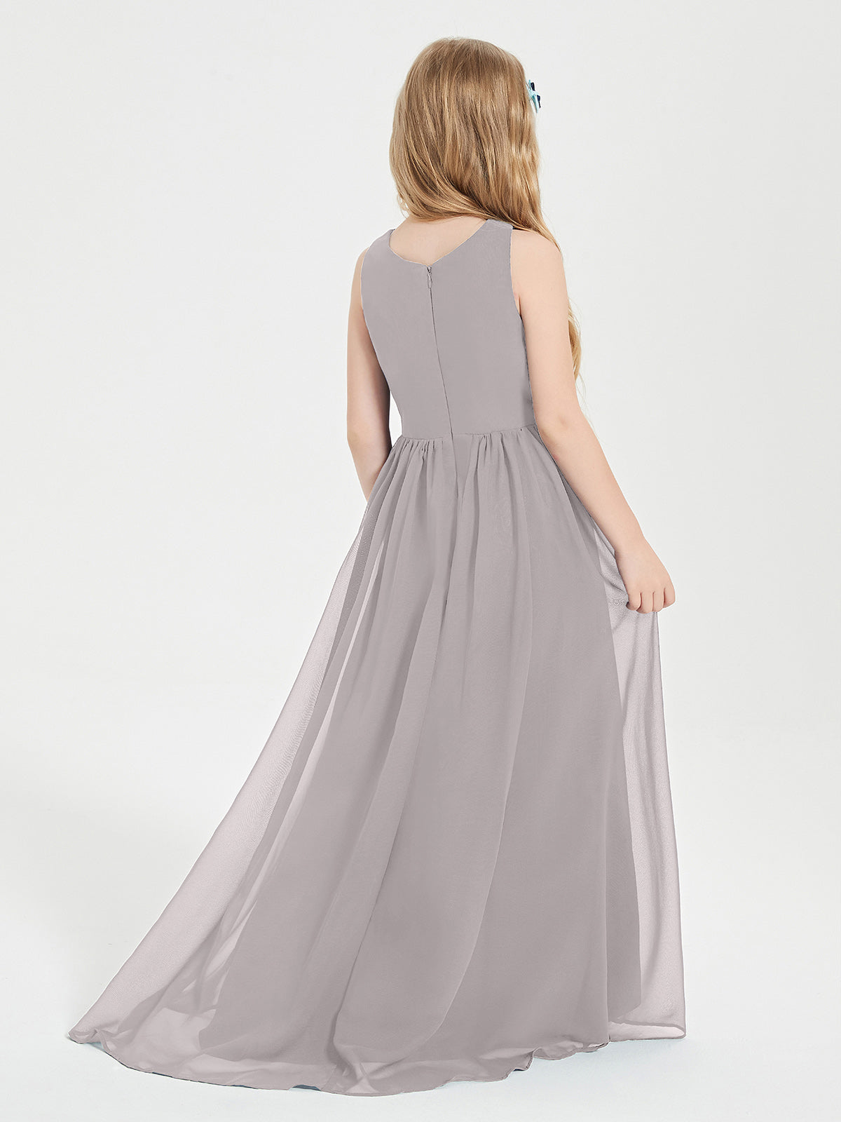 Asymmetrical Junior Bridesmaid Dresses with Scoop Neckline Silver